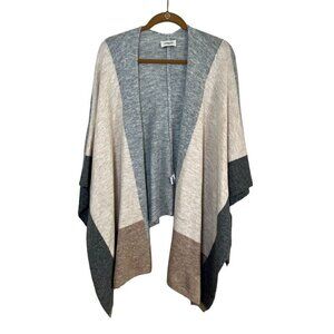 Cherish Sweater Women OS Gray Open Neck Poncho Neutral Color Block Shawl Winter